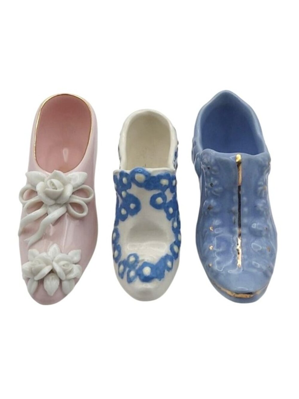 Vintage Miniature Porcelain Collectible High Heel Shoes Set of 3 MCM Cottagecore